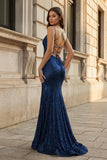 Sparkly Orange Sequins Mermaid Long Prom Dress