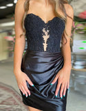 Sparkly Black Sweetheart Beaded Appliques Homecoming Dress