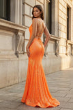 Sparkly Orange Sequins Mermaid Long Prom Dress