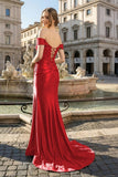 Mermaid Off the Shoulder Satin Prom Dress with Slit