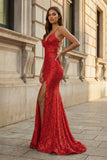 Sparkly Orange Sequins Mermaid Long Prom Dress