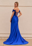 Mermaid Off the Shoulder Satin Prom Dress with Slit