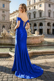 Mermaid Off the Shoulder Satin Prom Dress with Slit