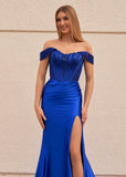 Mermaid Off the Shoulder Satin Prom Dress with Slit