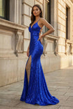 Sparkly Orange Sequins Mermaid Long Prom Dress
