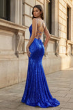 Sparkly Orange Sequins Mermaid Long Prom Dress