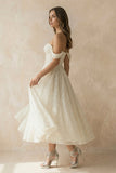 A-Line Sparkly Sequined Tea-Length Wedding Dresses