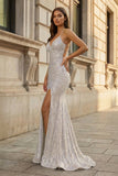 Sparkly Orange Sequins Mermaid Long Prom Dress