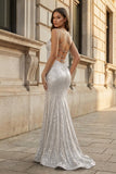 Sparkly Orange Sequins Mermaid Long Prom Dress