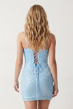 Sky Blue Sheath V Neck Sequin Mini Party Dresses