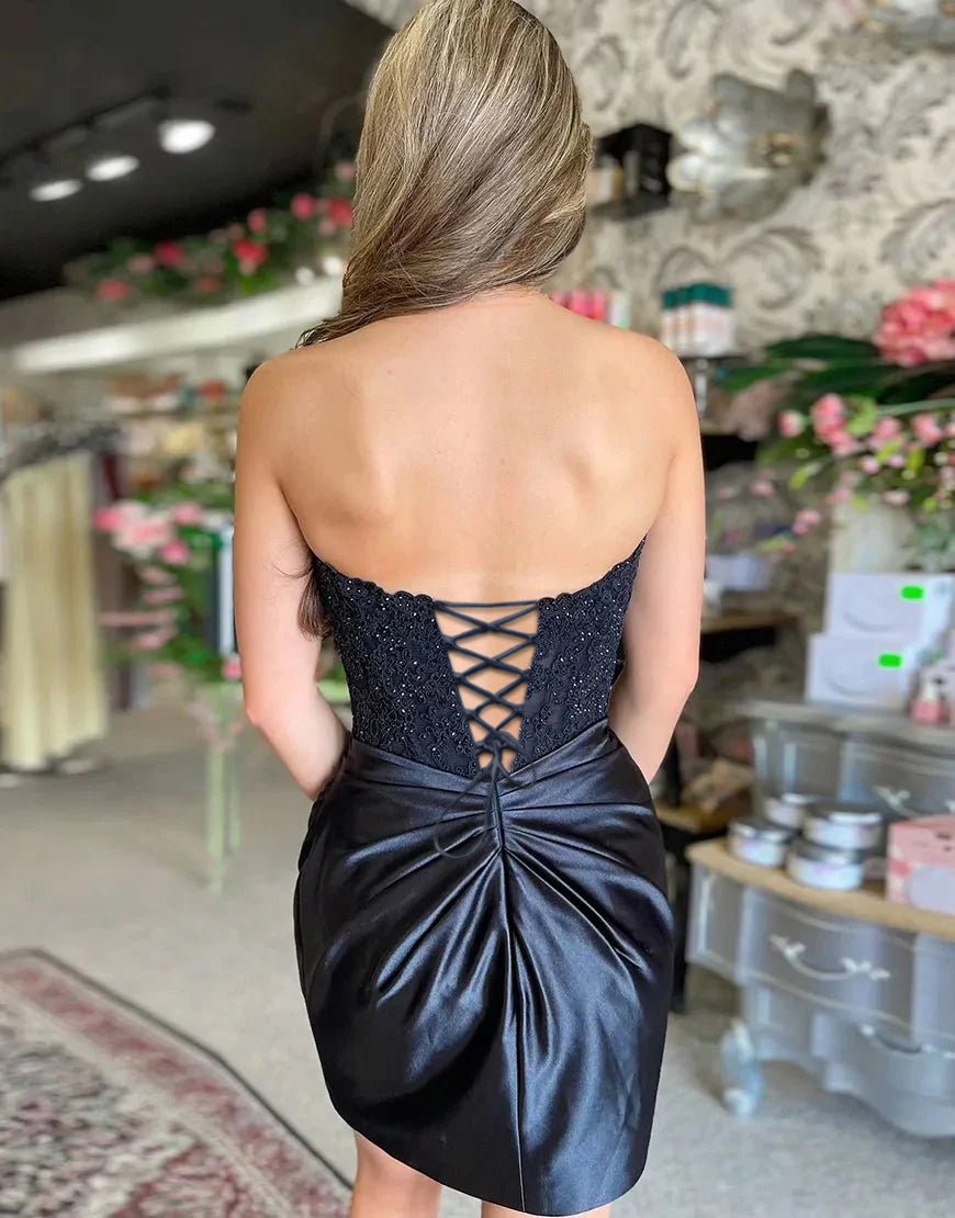 Sparkly Black Sweetheart Beaded Appliques Homecoming Dress