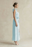 Square Neck A-Line Chiffon Midi Bridesmaid Dress with Bow in Sky Blue