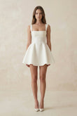 Square Neck A-Line Satin Mini Wedding Dress With Bow in Ivory