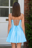 Square Neck A Line Sleeveless Satin Short Homecoming Dress