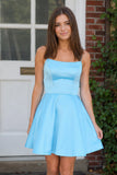 Square Neck A Line Sleeveless Satin Short Homecoming Dress
