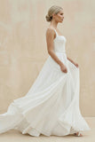 Chaming A-Line Square Neck White Wedding Dresses