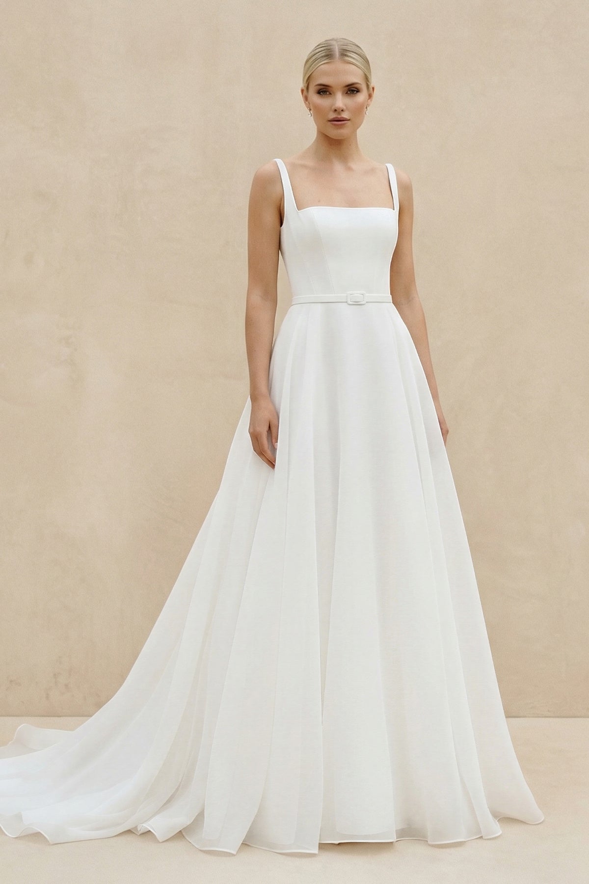 Chaming A-Line Square Neck White Wedding Dresses