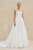 Chaming A-Line Square Neck White Wedding Dresses