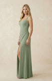 Square Neck Ruched Sheath Satin Bridesmaid Dress in Dove Gray