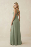 Square Neck Ruched Sheath Satin Bridesmaid Dress in Dove Gray