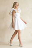 Square Neck Ruffled Sleeves A-Line Satin Wedding Dress in White
