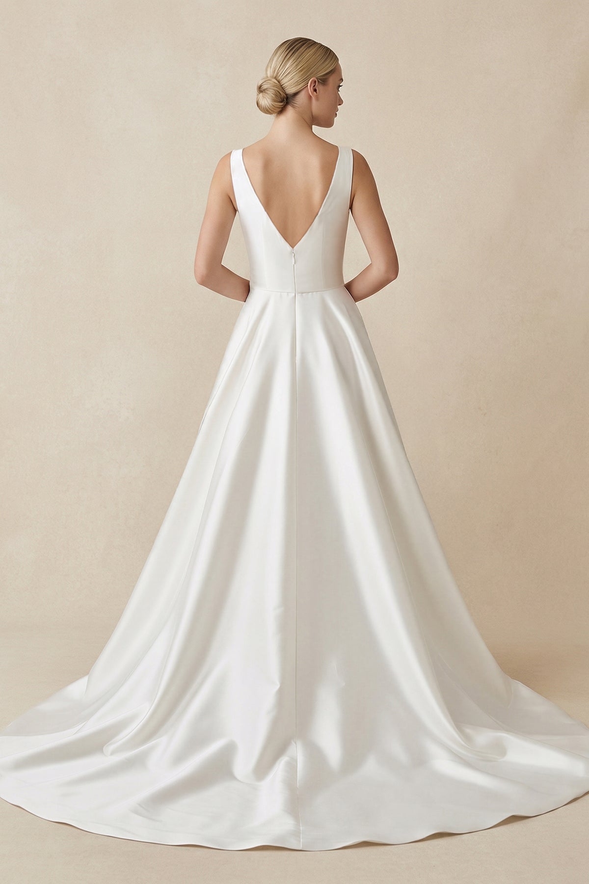 Square Neck Satin A-Line Ruched Wedding Dress in White