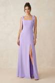 Square Neck Sheath Chiffon Bridesmaid Dress with Bow in Lavender