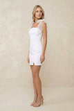Square Neck Sheath Mini Wedding Dress With Bow in White