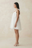 Square Neck Tulle A-Line Wedding Dress With Bow in White