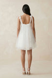 Square Neck Tulle A-Line Wedding Dress With Bow in White
