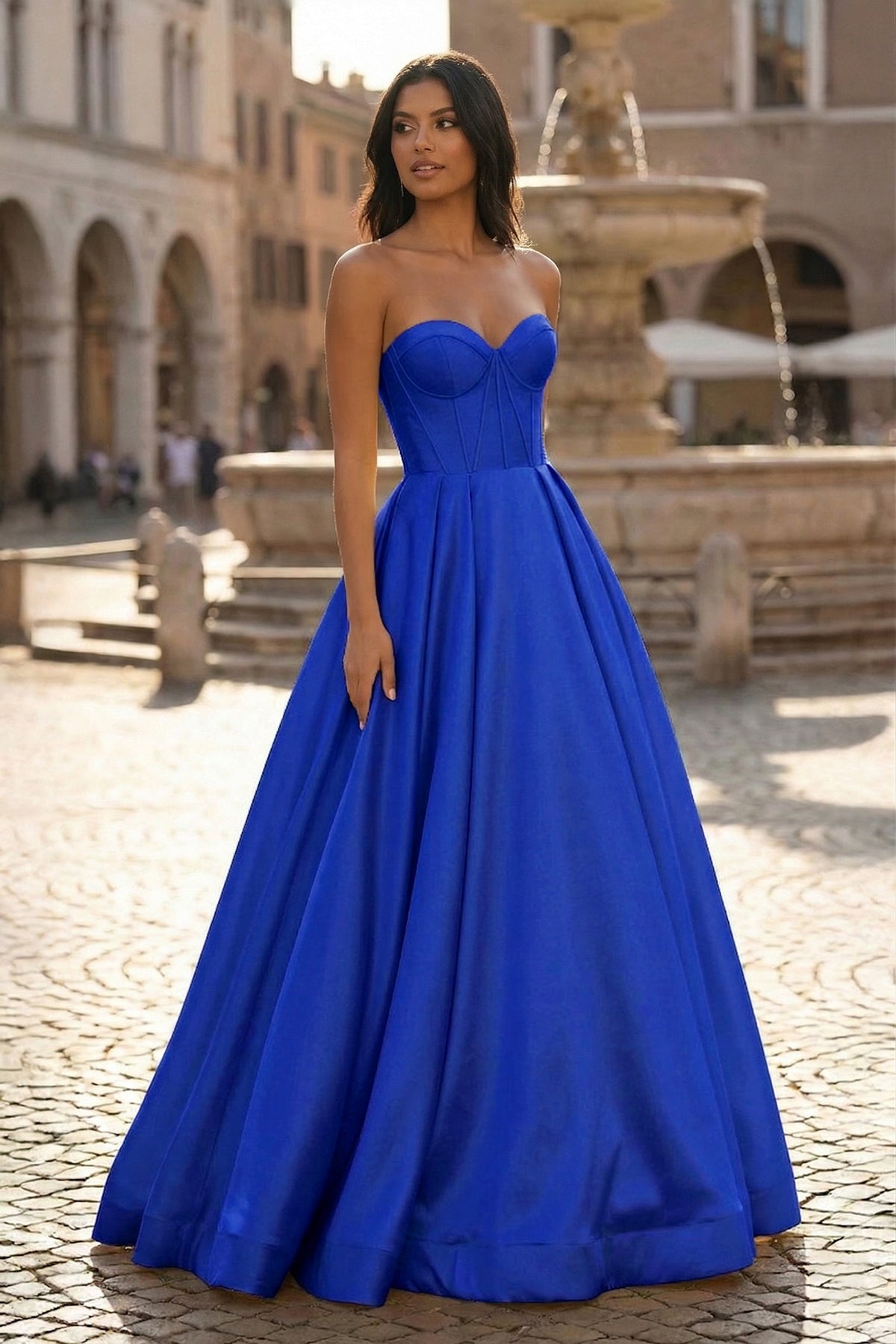 Ball Gown Sweetheart Satin Long Prom Dresses