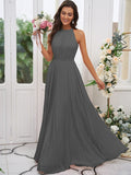 A-Line/Princess Chiffon Ruffles Halter Sleeveless Floor-Length Bridesmaid Dresses Evening Dress