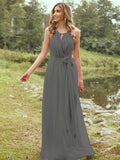 A-Line/Princess Chiffon Ruffles Halter Sleeveless Sweep/Brush Train Bridesmaid Dresses	Evening Prom Dress