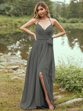 A-Line/Princess Chiffon Ruffles V-neck Sleeveless Sweep/Brush Train Bridesmaid Dresses Prom Dress