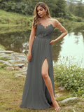 A-Line/Princess Chiffon Applique Scoop Short Sleeves Floor-Length Bridesmaid Dresses Evening Prom Dress