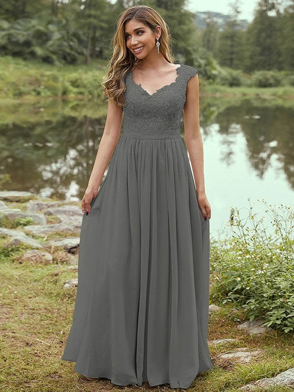 A-Line/Princess Chiffon Applique Sweetheart Sleeveless Floor-Length Bridesmaid Dresses Evening Prom Dress