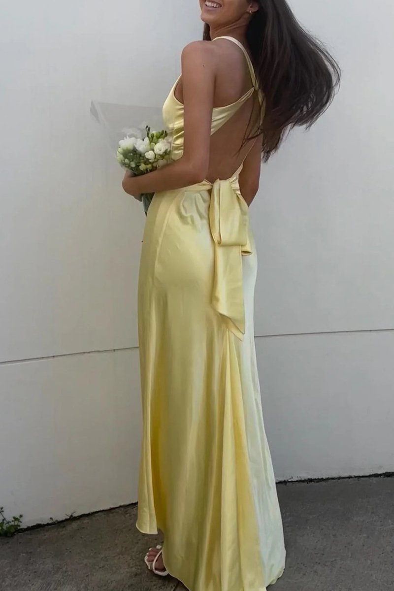 Turquoise - Halter V-Neck Pleated Satin Sleeveless Long Prom Party Dress