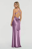 Turquoise - Halter V-Neck Pleated Satin Sleeveless Long Prom Party Dress
