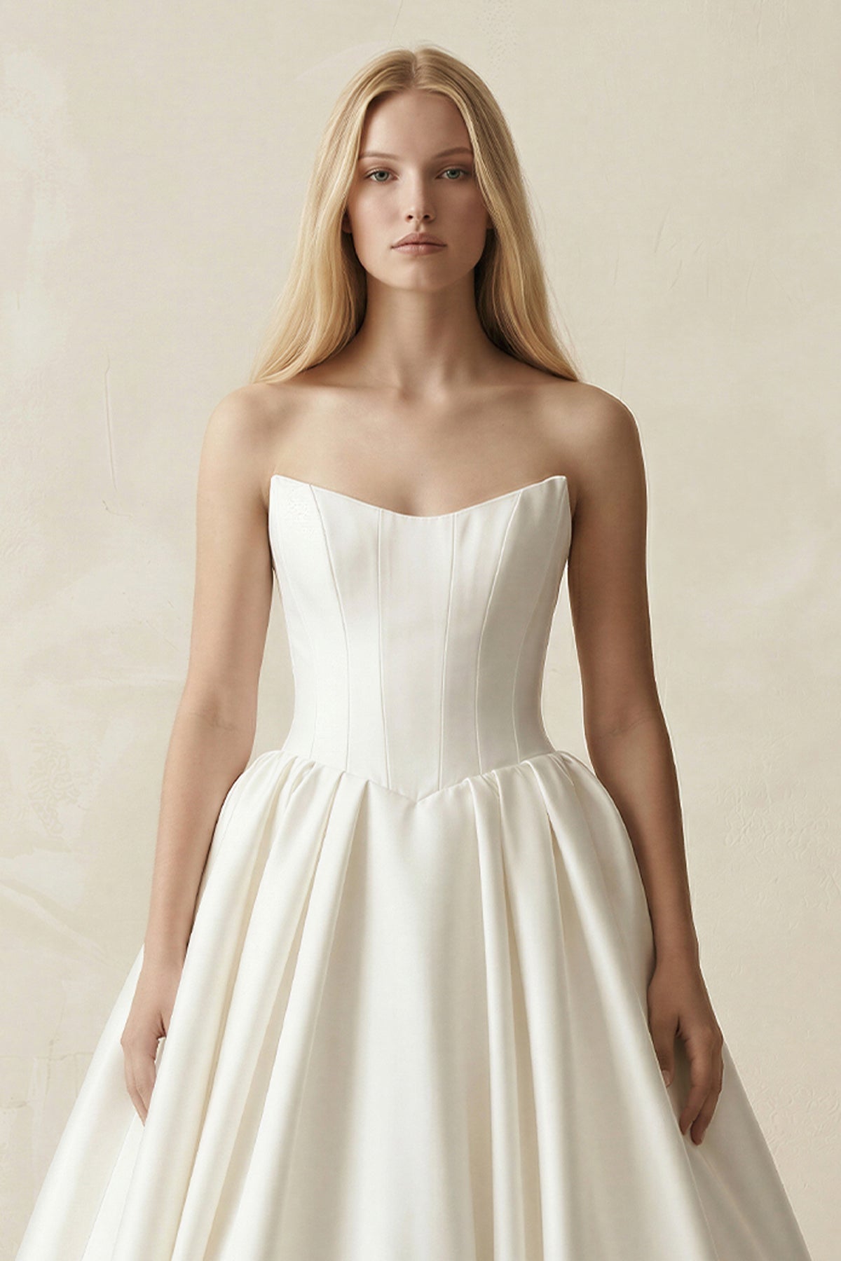 Strapless A-Line Ball Gown Satin Corset Wedding Dress in Ivory