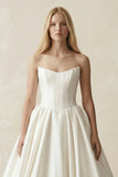Strapless A-Line Ball Gown Satin Corset Wedding Dress in Ivory