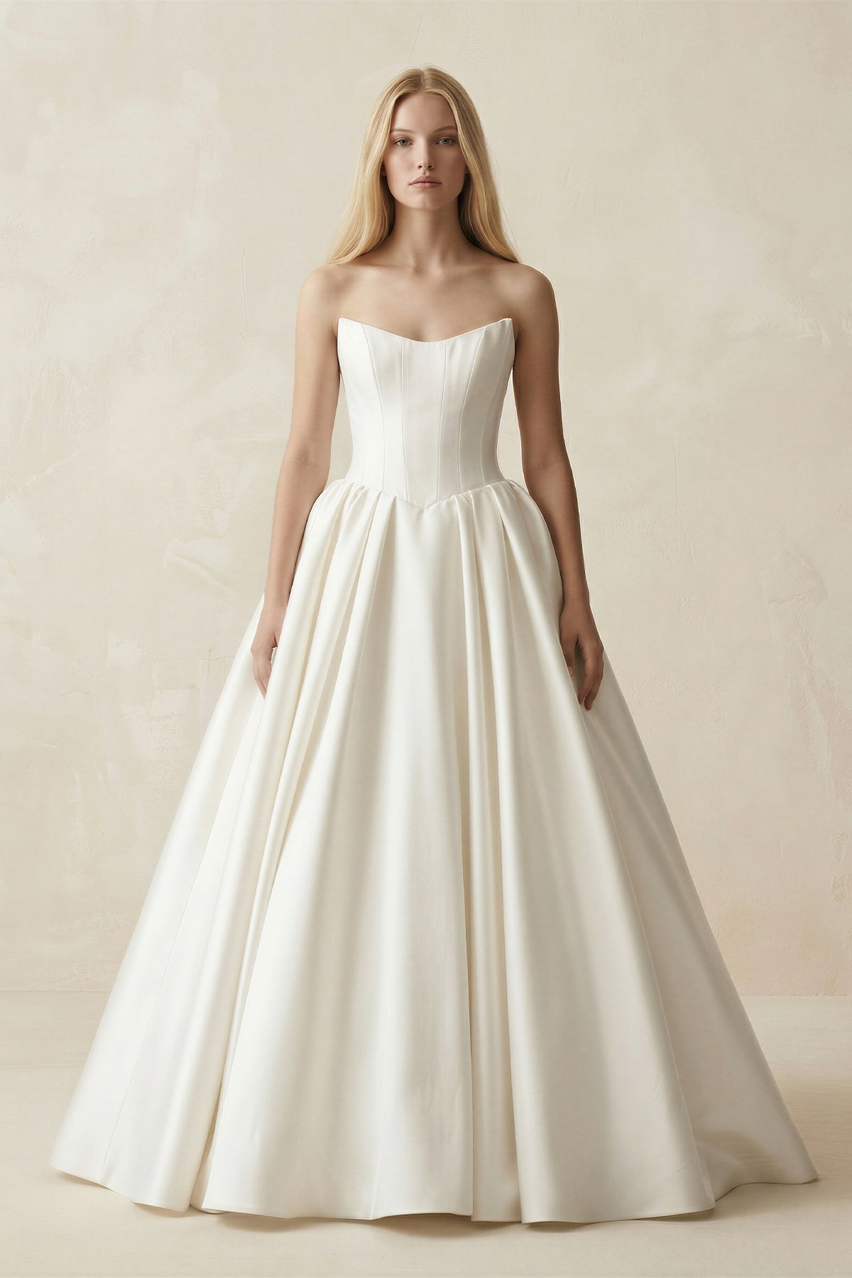 Strapless A-Line Ball Gown Satin Corset Wedding Dress in Ivory