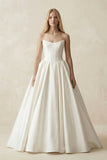 Strapless A-Line Ball Gown Satin Corset Wedding Dress in Ivory