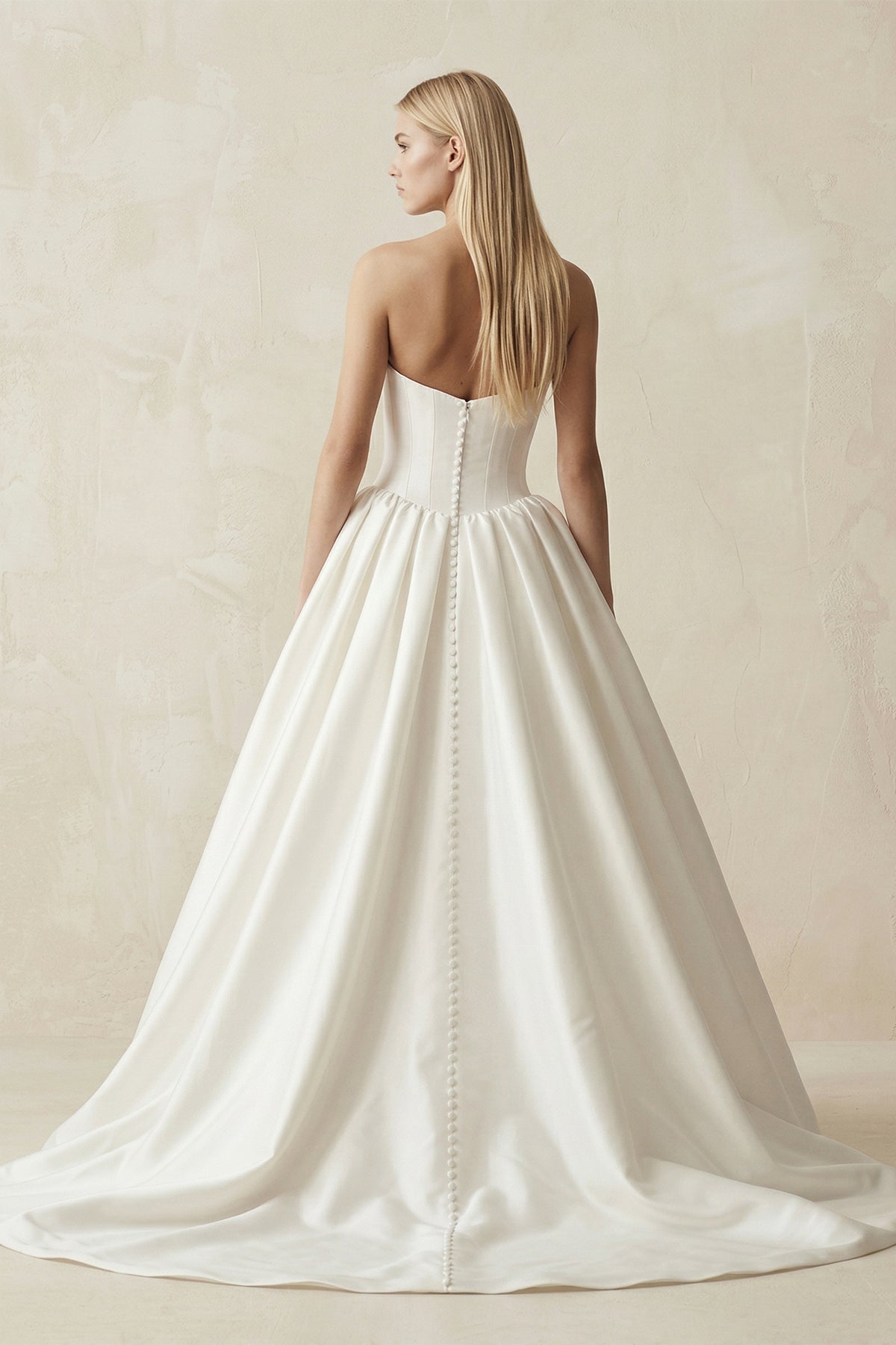 Strapless A-Line Ball Gown Satin Corset Wedding Dress in Ivory