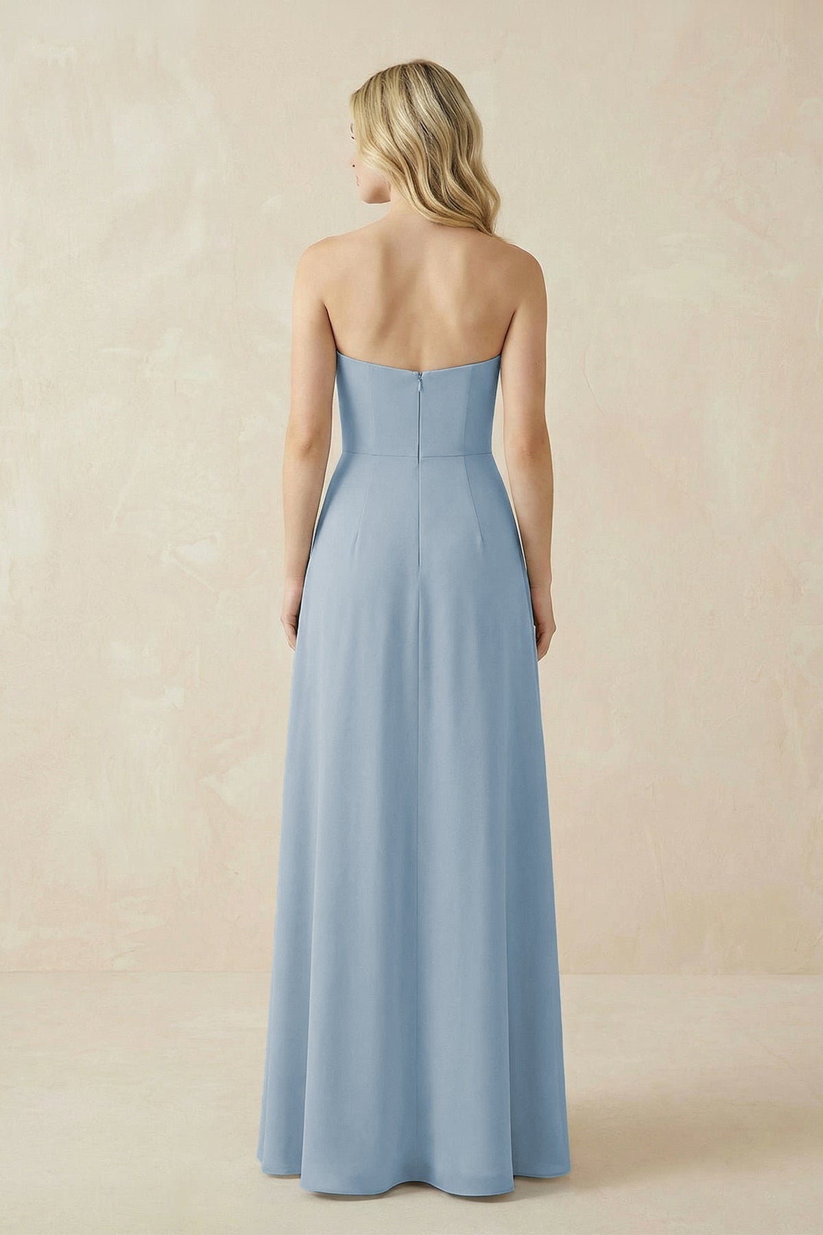 Strapless A-Line Chiffon Bridesmaid Dress With Slit in Dusty Blue