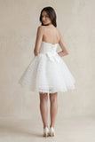 Strapless A-Line Corset Ruffled Tulle Wedding Dress in White