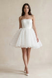 Strapless A-Line Corset Ruffled Tulle Wedding Dress in White