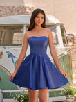 A-Line Strapless Satin Homecoming Dress with Pockets