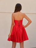A-Line Strapless Satin Homecoming Dress with Pockets
