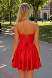 A-Line Strapless Satin Homecoming Dress with Pockets