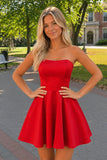 A-Line Strapless Satin Homecoming Dress with Pockets